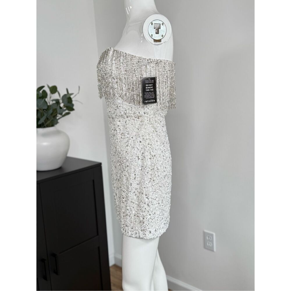 Retrofete Womens Cassandra Sequin Fringe Mini Dress White Size Small - Picture 10 of 15